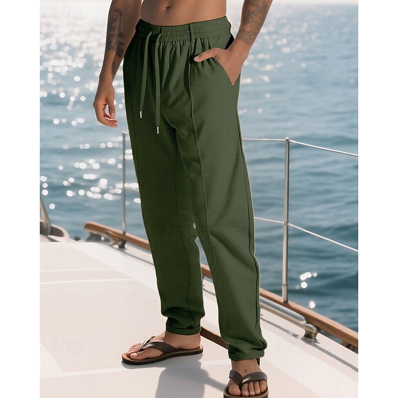 Men's Sweatpants Trousers Pleated Pants Drawstring Pocket Elastic Waist Plain Comfort Sports Outdoor Daily Fashion Casual ArmyGreen Black Micro-elastic