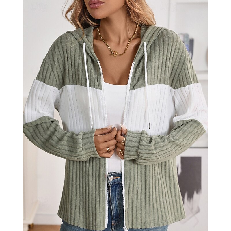 Women's Hoodie Jacket Comfortable Patchwork Zipper Casual Color Block Going out Weekend Zipper Regular Hooded Regular Fit Long Sleeve Outerwear Black Light Green Rose Red Fall Winter3