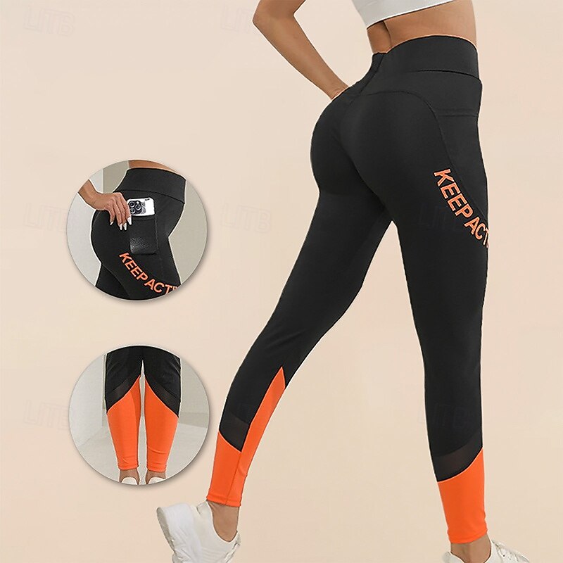 Women's Cropped Trousers Yoga Leggings with Pockets Tummy Control High Waist Gym Athletic Pilates Bottoms Solid Color Black Fall Sports Activewear