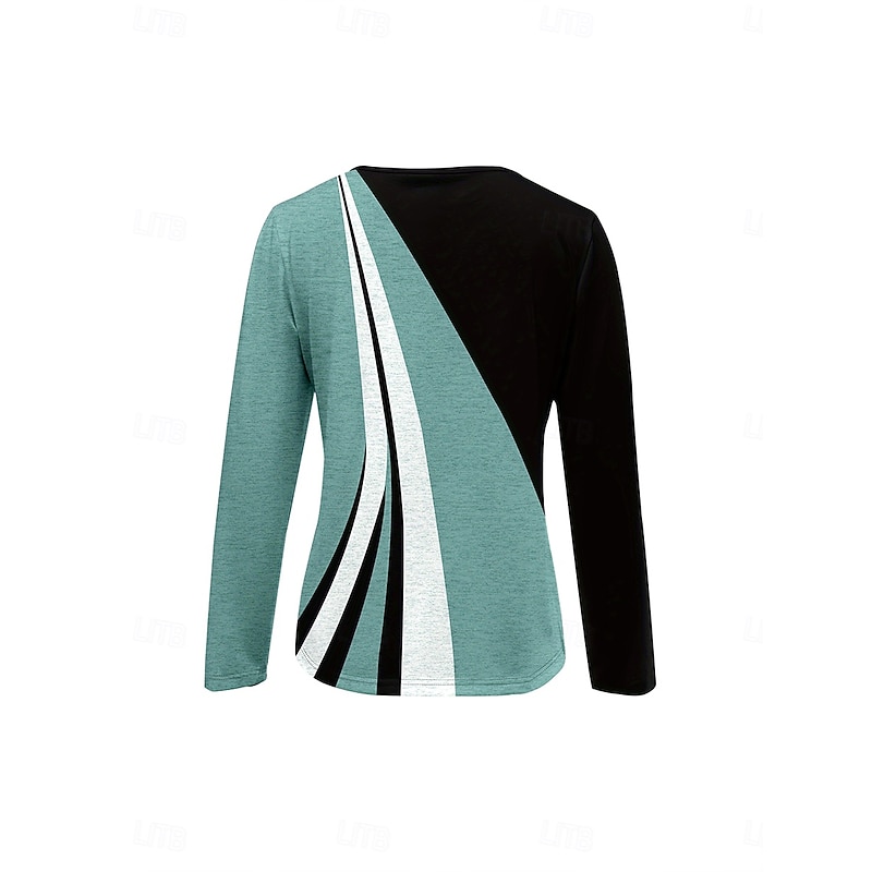 Women's T Shirt Graphic Geometric Abstract Elegant Vintage Stylish Long Sleeve Round Neck Notched Neck Regular Tops Daily Weekend Zipper Print Sage Green Spring Fall Winter3