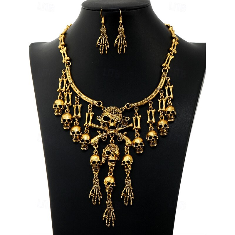 Women's Halloween Skull and Skeleton Necklace Set - Delicate Skull and Bones Pendant - Perfect for Halloween Parties and Costumes2