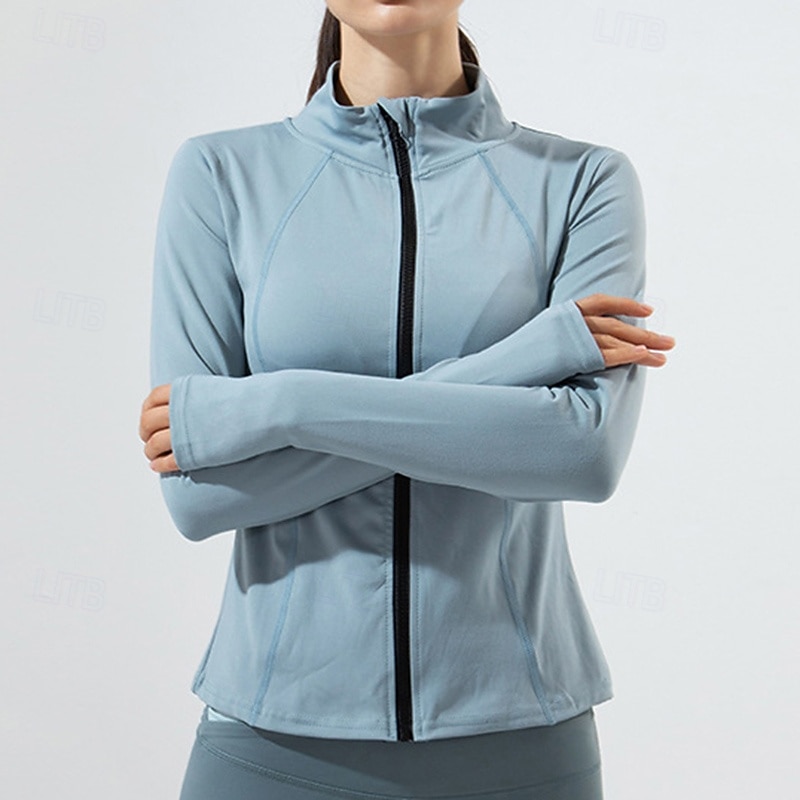 Women's Yoga Jacket Stand Collar Lightweight Full Zip Long Sleeve Sports Solid Color Top For Gym Athletic Sports Slim Activewear4