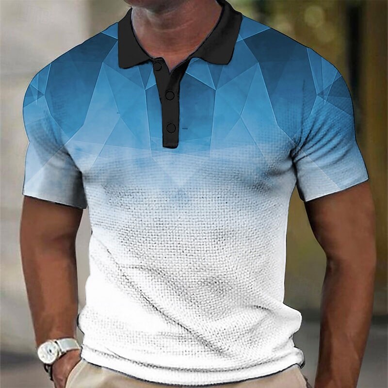 Men's Geometric Waffle Polo Shirts Golf Shirt Short Sleeve Polo Shirts Collared Shirts Casual Vacation Wear Formal Wear Festival Wear Buttons 3D Print Yellow Blue Purple4