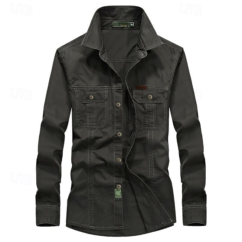 Men's Cargo Shirt Hiking Shirt Tactical Military Shirt Long Sleeve Turndown Top Outdoor Breathable Cotton Army Green Khaki Dark Blue Hunting Workout Traveling4