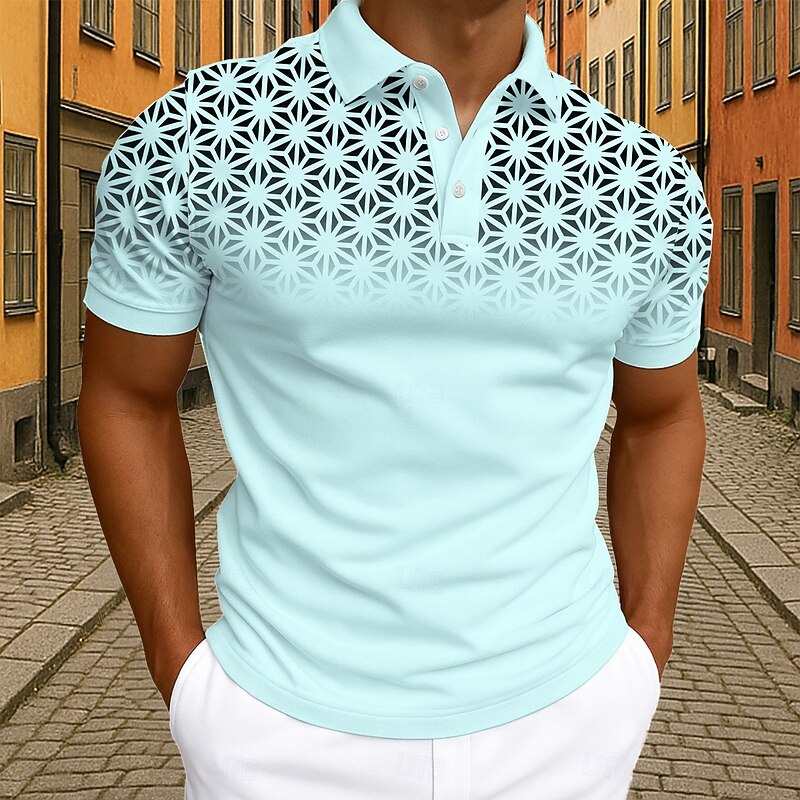 Men's Geometic Polo Short Sleeve Polo Shirts Collared Shirts Business Casual Athleisure Daily Wear 3D Print Buttons Summer Black White Pink2