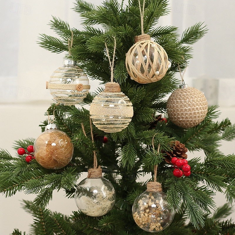 6pcs/set Christmas Baubles Ornament Transparent PET Twine Wrapped Ball Set Dried Flower-Filled Christmas Balls Xmas DIY Transparent Baubles for Home Party Decor3