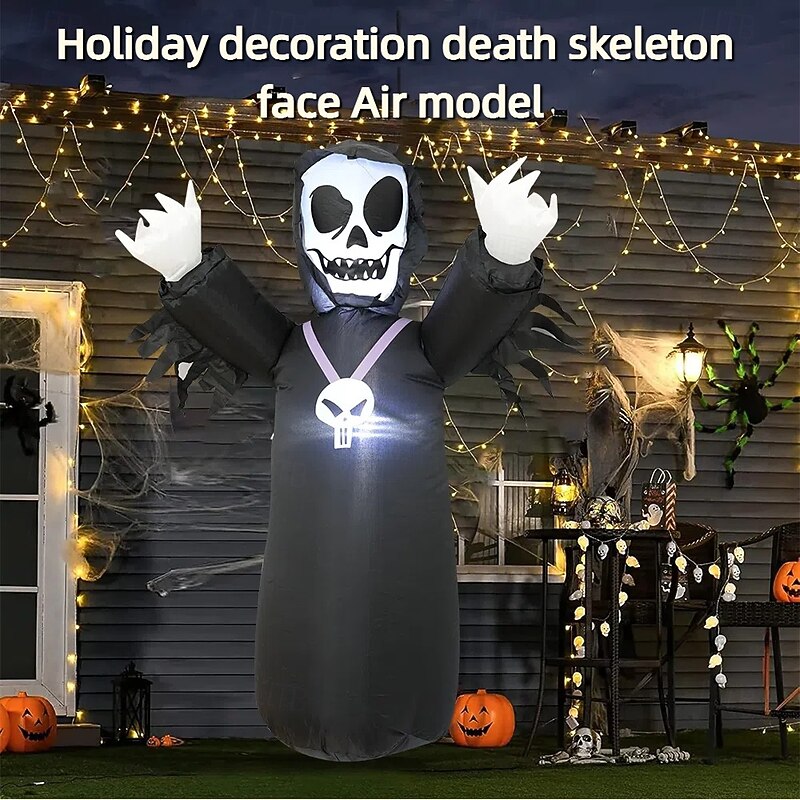 1 Pc 1.2M Halloween God of Death Skull LED Light Inflatable Air Model Indoor and Outdoor Courtyard Garden Party Halloween Festival Atmosphere Decorative Light EU/US/UK/AU Plug2