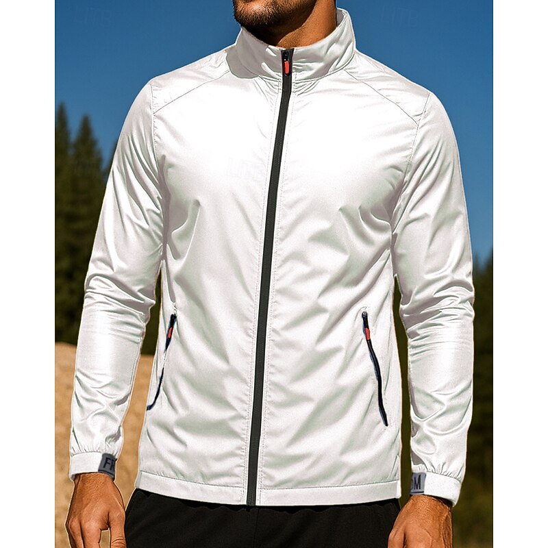 Men's Outdoor Jacket Pocket Long Sleeve Top Athleisure Fall Solid Colored Sun Protection Lightweight Workout Outdoor Training Sportswear Activewear White Blue Gray4