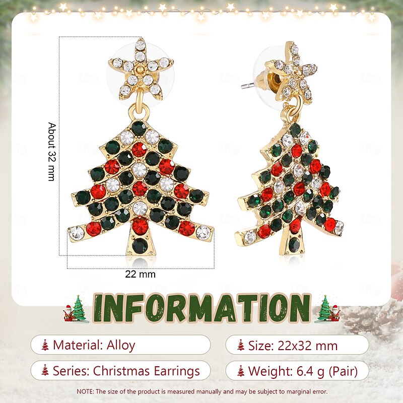 Christmas Tree Dangle Earrings with Sparkling Colorful Crystals, Festive Holiday Drop Earrings for Women, Elegant Winter Jewelry Gift for Christmas Party4