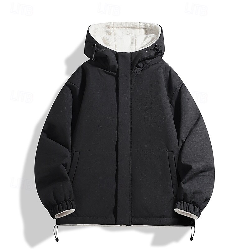 Men's Fleece Jacket Casual Jacket Outdoor Vacation Warm Zipper Pocket Fall Winter Plain Fashion Streetwear Standing Collar Regular Gray Green Black Ink Blue Purple Coffee Jacket