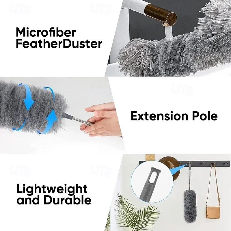 Retractable Washable Curved Microfiber Duster 2.8 Meter Long Extendable Pole Bendable Electrostatic Dust Remover for Home Cleaning High Reach Ceiling Fan Furniture Dusting Tool3
