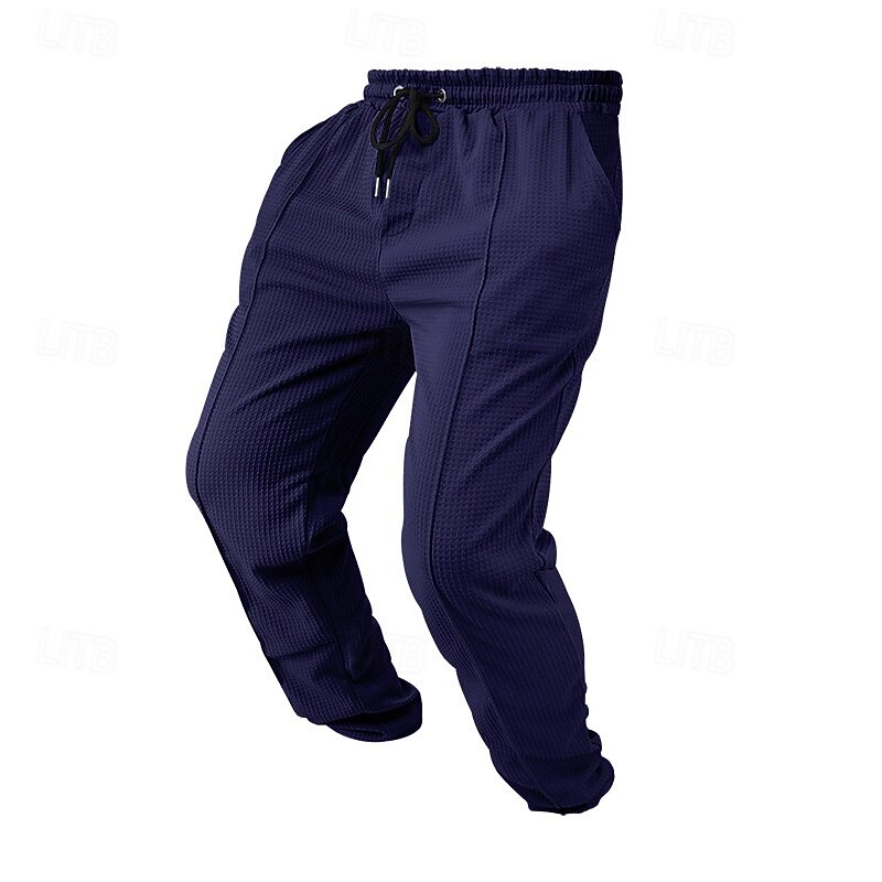 Men's Sweatpants Trousers Waffle Pants Open Bottom Sweatpants Drawstring Elastic Waist Plain Moisture Wicking Breathable Full Length Home Sports Outdoor Daily Fashion Casual Black White Micro-elastic3