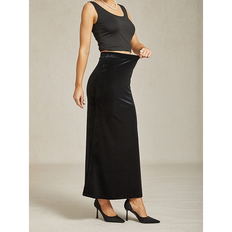 Women's Trumpet / Mermaid Elegant Vintage Long Maxi High Waist Skirts Stretchy Black Fall 100% Polyester