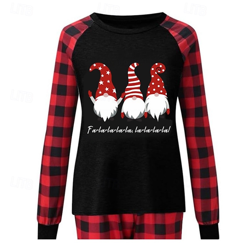 Family Pajamas Plaid Christmas Pattern Home Patchwork Red Long Sleeve Active Matching Outfits4