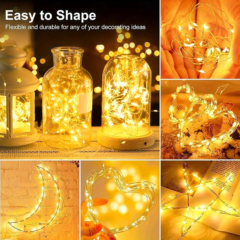 30 Pcs 2M/7FT 20 LED Beams Fairy String Lights Halloween Christmas Valentine's Day Wedding Party Indoor and Outdoor Atmosphere Decoration Lights DIY Gift Decoration Copper Wire Light String LR44 * 34