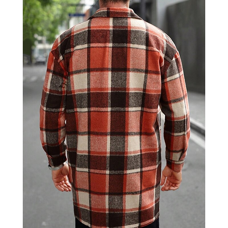 Men's Lightweight Jacket Shirt Jacket Casual Jacket Shacket Vacation Daily Thermal Warm Pocket Spring Fall Plaid Fashion Classic Lapel Regular Black Wine Orange Khaki Army Green Jacket3