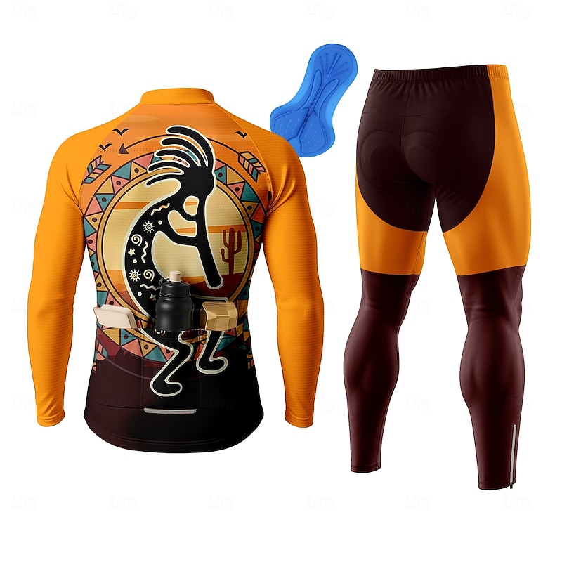 Men's Cycling Jersey with Tights Long Sleeve Orange Bike Thermal Warm 3D Pad Quick Dry Anatomic Design Ultraviolet Resistant Sports Graphic Patterned Clothing Apparel2