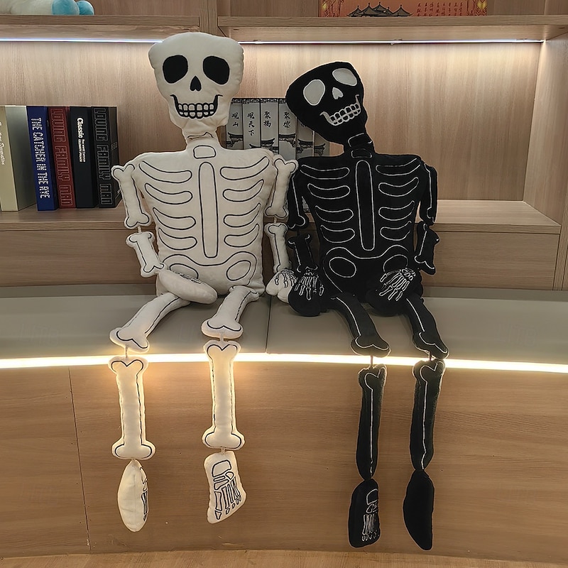 18 Inch Halloween Skeleton Plush Toy - Soft Spooky Skull Stuffed Doll for Halloween Decor, Haunted House, Trick or Treat, Scary Atmosphere Props