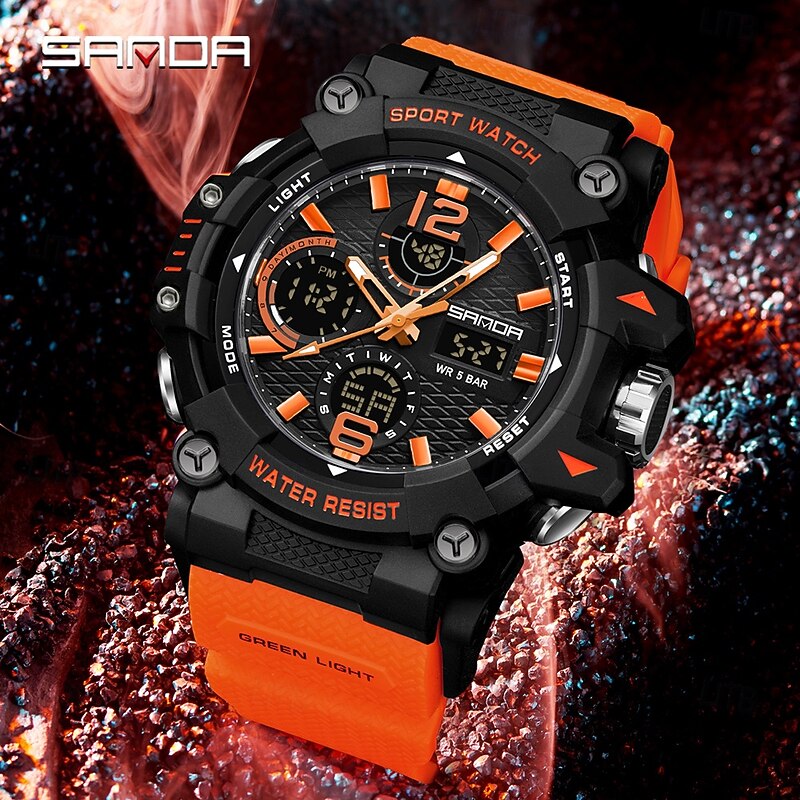 Fashion SANDA New 6276 Student Electronic Watch Alarm Clock Multifunctional Dual Display Waterproof LED Men's Electronic Watch4