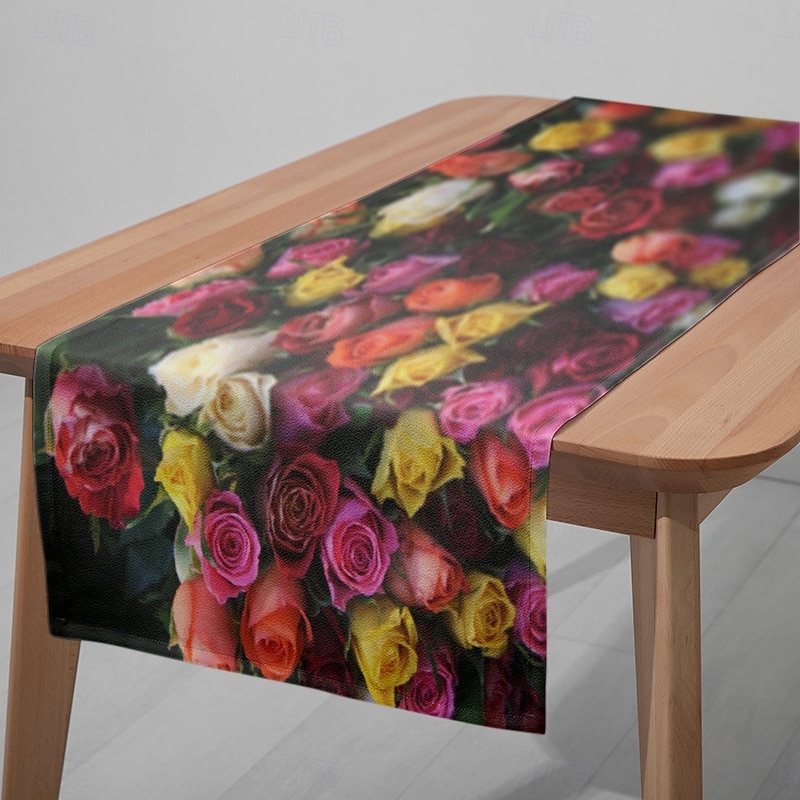 1pc Rose Floral Table Runner, Digital Printed Rectangular Tablecloth for Dining Room, Wedding, Banquet, or Party Decoration4