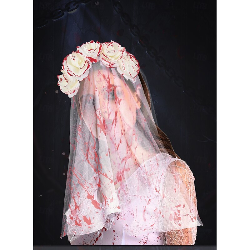 Zombie Ghost Bride Halloween Mask Crown with Veil Horror Scary Costume Women's Halloween Carnival Performance Party Easy Halloween Costumes Dress Up4