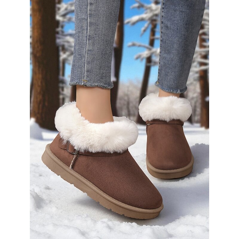 Women's Brown Faux Suede Winter Ankle Boots – Plush Fur Lining & Slip-On Warm Snow Shoes, Cozy Indoor & Outdoor Wear4