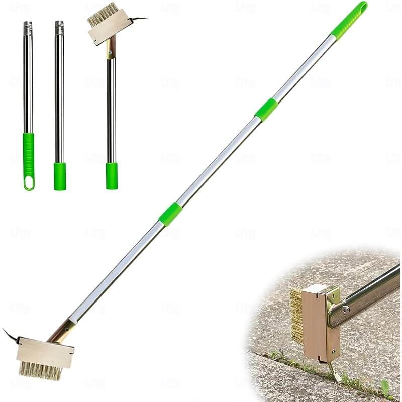 Stainless Steel Crack Weeding Tool with Adjustable Handle Manual Crevice Weeding Tool Green-Handled Metal Weeder for Driveways, Patios, and Garden Paths4
