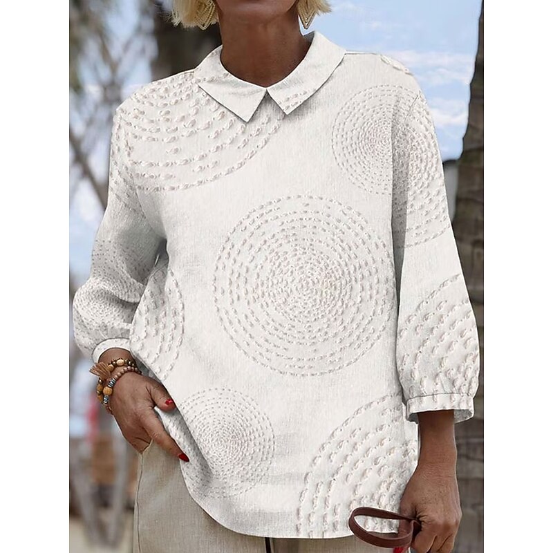 Women's Blouse Long Sleeve Peter Pan Collar Casual Graphic Abstract Vintage Tropical Daily Collar Regular Tops Daily Buttons Print White Pink Blue Summer Spring Fall