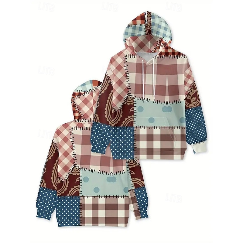 Women's 3D Print Pullover Hoodie Sweatshirt Graphic Halloween Casual Long Sleeve Hooded Regular Tops Party Evening Wear Street Dailywear Patchwork Khaki Spring Fall Winter3