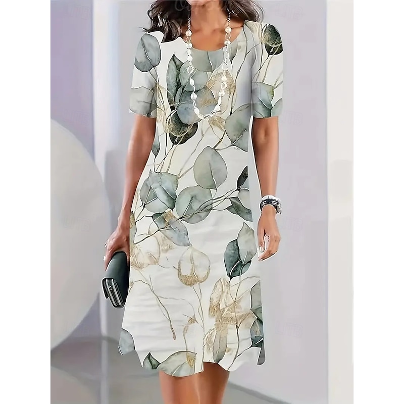 Women's Elegant Midi Dress T Shirt Dress Tee Dress Shift Dress Party Evening Casual Formal Daily Regular Fit Floral Abstract Short Sleeve Crew Neck Red Blue Green Spring