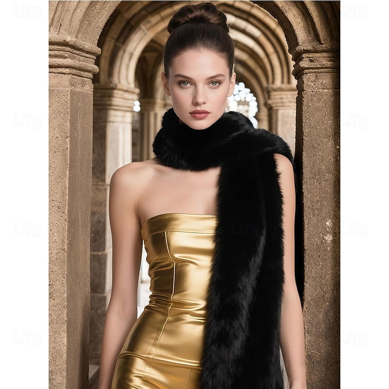 Long Women's Faux Fur Collar Scarf Wrap Cold Winter Warm Wrap Stole Shawl Shrug Neck Warmer3