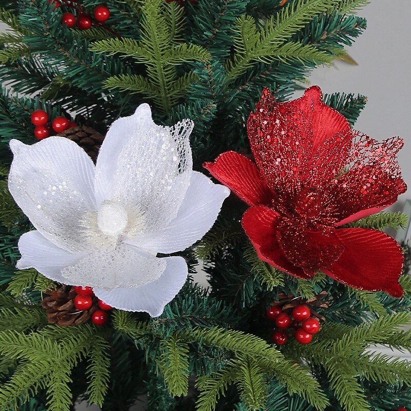1pc Christmas Poinsettia Artificial Flower, Gold, Red, Yellow, White Faux Floral, Christmas Tree Accessory, Holiday Decoration4