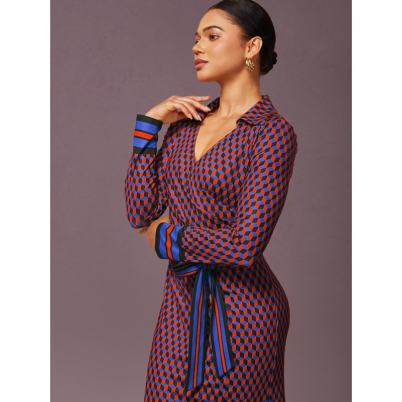 Women's Rose Red 3D Geometric Print Dress Fitted Waist High Stretch Comfortable Elegant Vintage Stylish Mermaid Daily Party Work Fall2