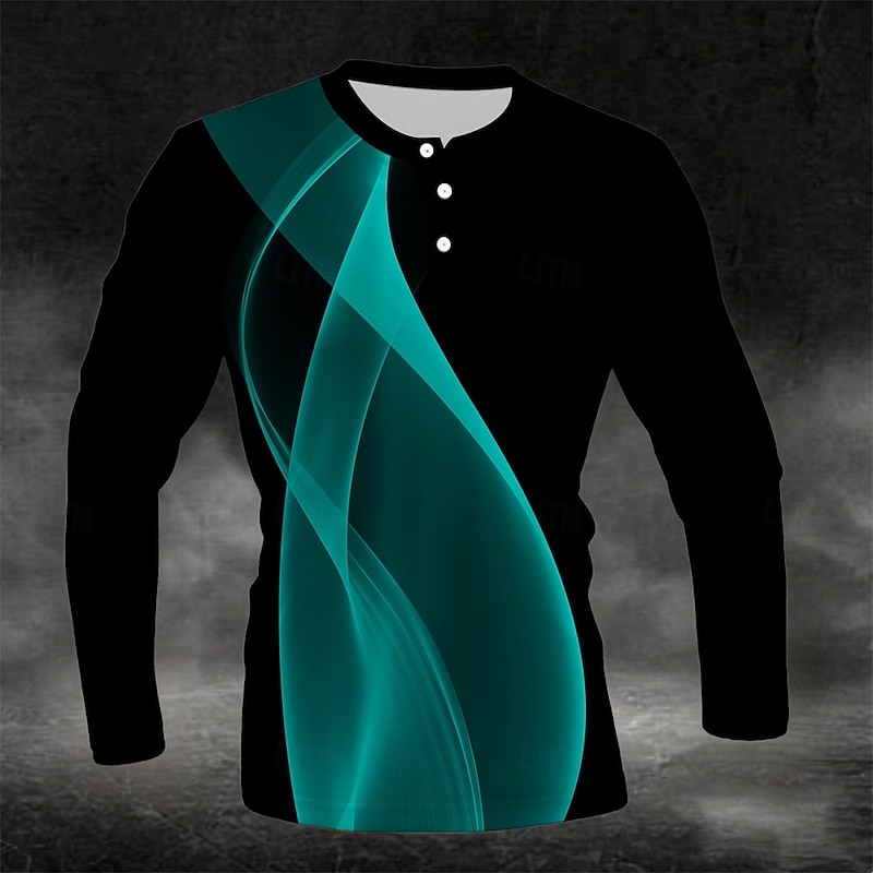 Men's Geometric Pattern Abstract Henley Shirt Long Sleeve Fashion Cute Daily Casual Holiday Going out Spring &  Fall All Seasons White Blue Yellow Green Red Henley Henley T-Shirt3