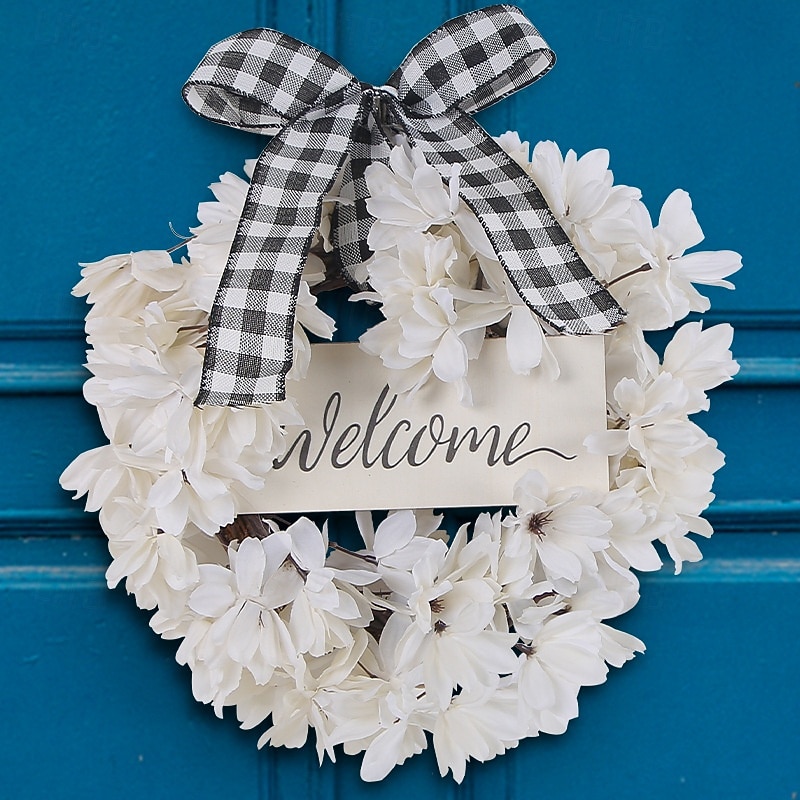 Christmas Spring Floral Wreath Front Door Hanging Realistic Flowers and Butterfly Bow Decoration Festive Holiday Scene Setup Perfect Seasonal Home Party Ornament2