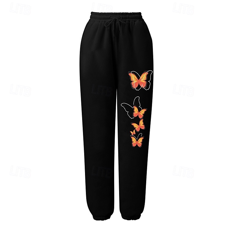 Women's Wide Leg Pants Sport  Sweatpants Sports Lounge Pants Pocket High Waist Bottoms Athleisure Gym Workout Fall Cotton Fashion Outdoor Sports Running Loose Fit Sportswear Activewear Butterfly3
