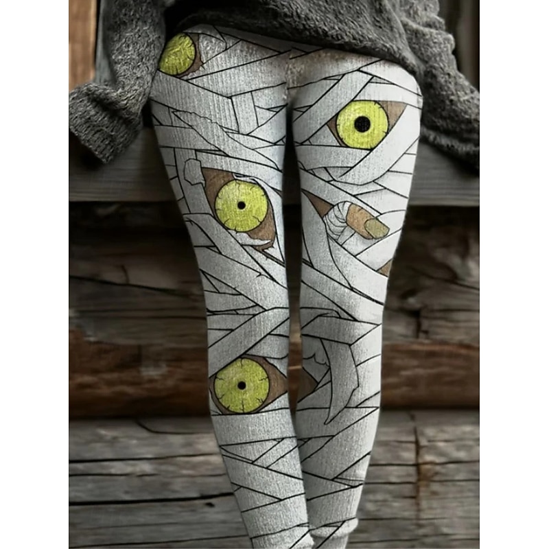 Women's Leggings Vacation Vintage Fashion Ankle-Length High WaistPantsHalloween Graphic Skull Pumpkin Printing Soft Breathable Stretchy Formal Outdoor Vacation Light Brown Lace Orange Green Khaki4