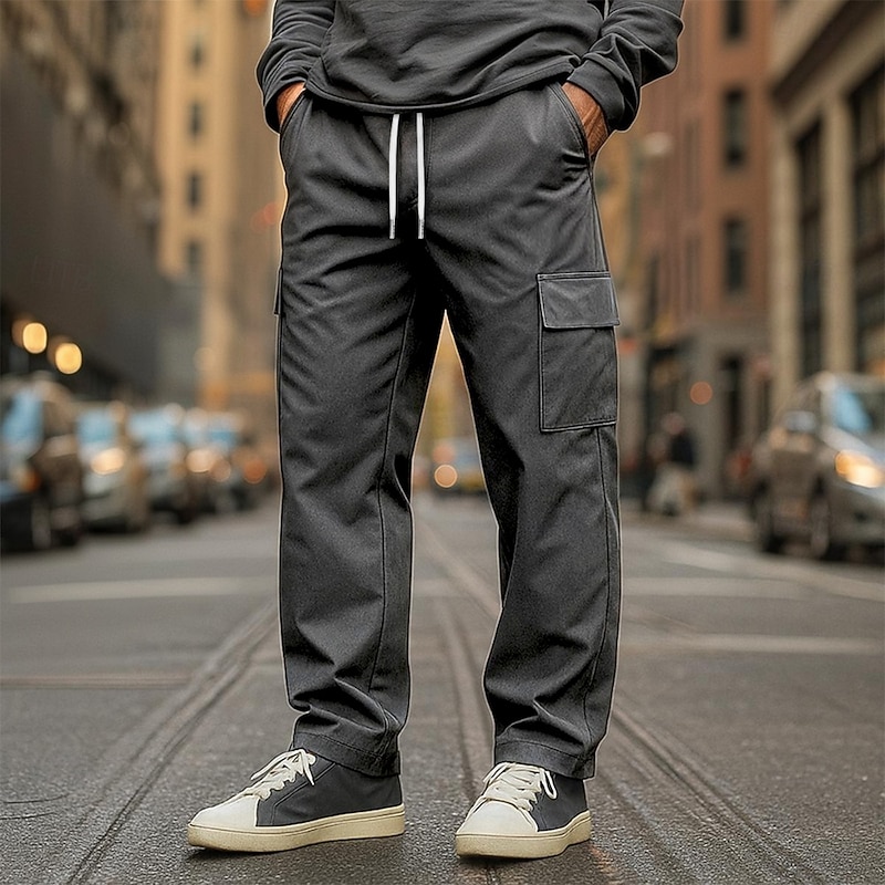 Men's Cargo Pants Shorts Drawstring Pocket Multi Pocket Solid Color Windproof Wearable Full Length Outdoor Vacation Daily Vacation Streetwear Black White Inelastic