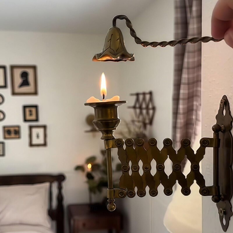 Extending Taper Candle Holder, Vintage Wall-Mounted Candle Holder, Aged Brass Candle Display Metal Candlestick Accordion Sconces, Antique French of Accordion Sconces for Living Room4