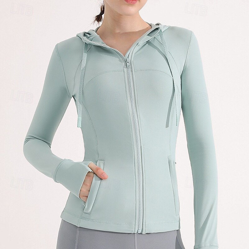 Women's Hoodie Jacket Lightweight with Thumbholes Long Sleeve Sports Solid Color Top For Gym Athletic Running Activewear