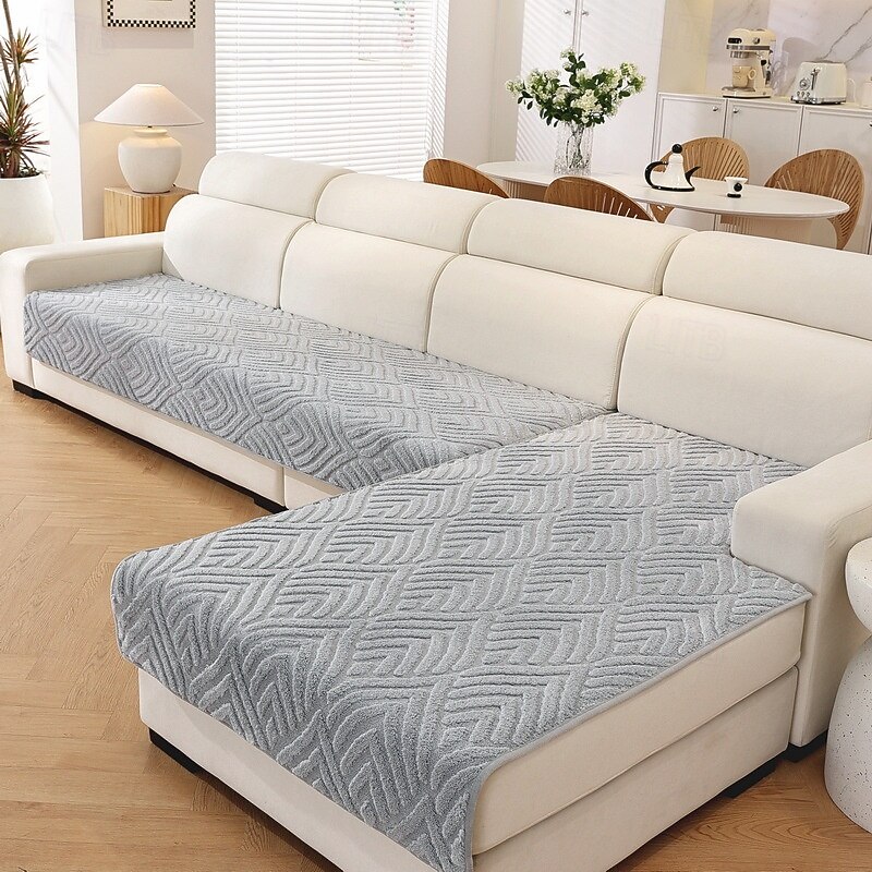 Sofa Cushion Cover - Solid Color Luxury Plush Velvet Slipcover, Non-Slip Soft Padding Protector for Modern Couches (All Seasons)