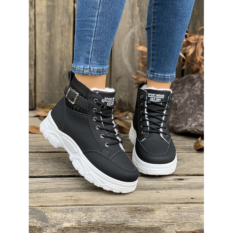 Women's Brown Fur Lined Winter Sneaker Boots – Chunky Sole Lace-Up Ankle Boots with Knit Collar for Cold Weather, Outdoor & Casual Wear2
