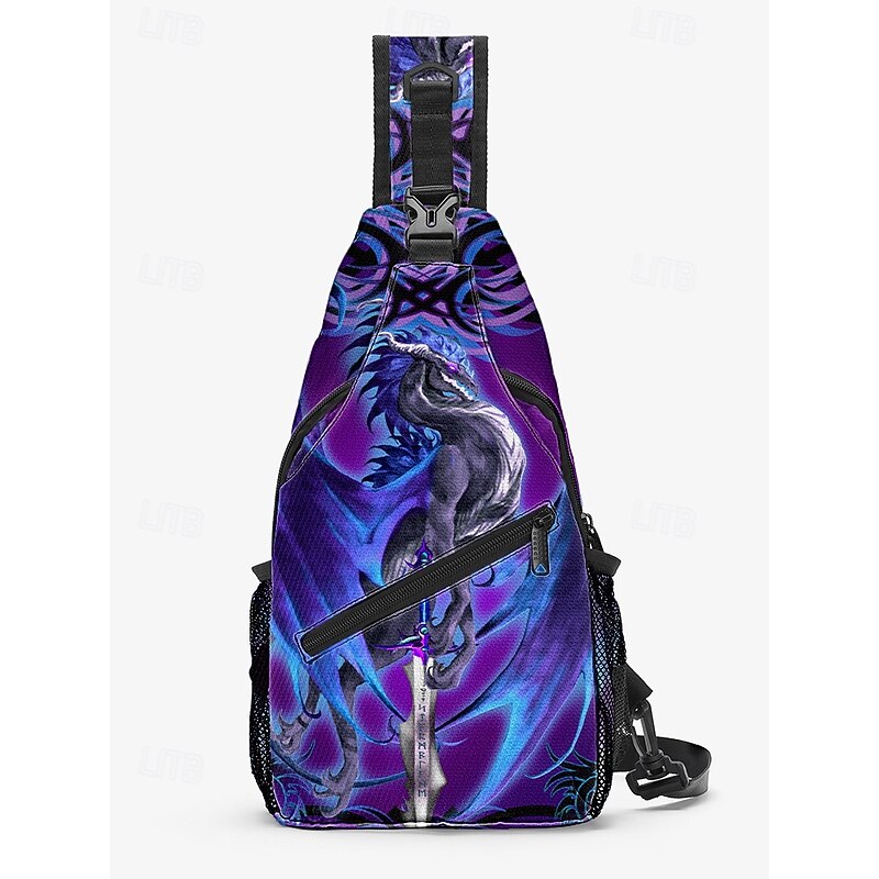 Men's Halloween Dragon Print Sling Bag By Ruth Thompson– Gothic Style Crossbody Shoulder Backpack with Large Capacity, Adjustable Strap, and Multiple Pockets for Festivals, Travel and Everyday Use