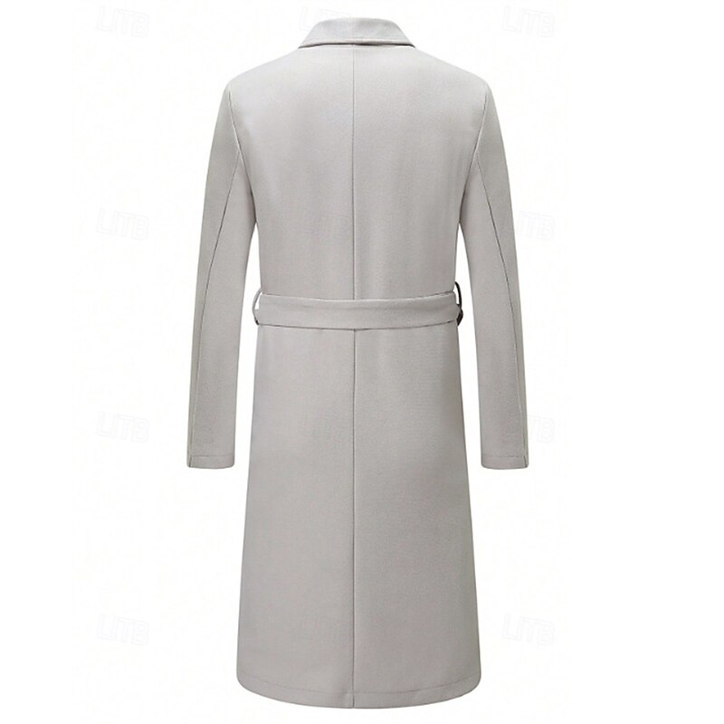 Men's Overcoat Trench Coat Long Trench Coat Vacation Daily Fall Winter Polyester Thermal Warm Windproof Outerwear Clothing Apparel Fashion Classic Plain Pocket Lapel Double Breasted3