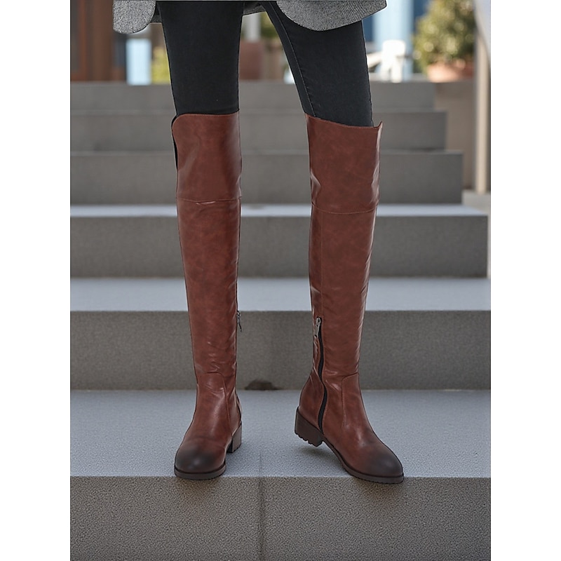 Women's Over the Knee Boots with Side Zipper, Low Block Heel Riding Style Shoes for Casual Streetwear and Urban Outfits4