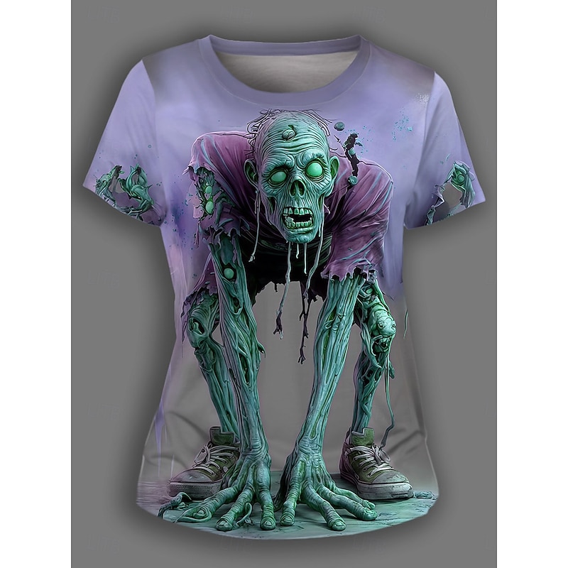 Halloween Women's T Shirt Skulls Graphic Casual Funny Short Sleeve Crew Neck Round Neck Regular Tops Daily Going out Weekend Print Yellow Blue Purple Green Summer2