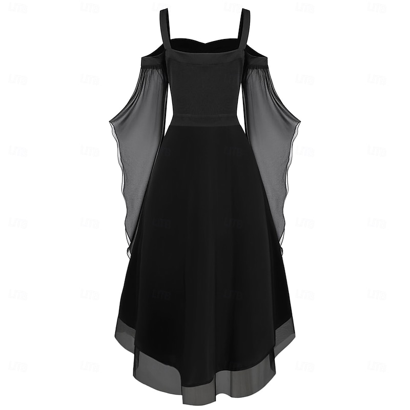 Punk & Gothic Dress Bell Sleeve Witch Goth Girl Off Shoulder Asymmetric Hem Fancy Dress Women's Halloween Carnival Performance Party Adults Dress4