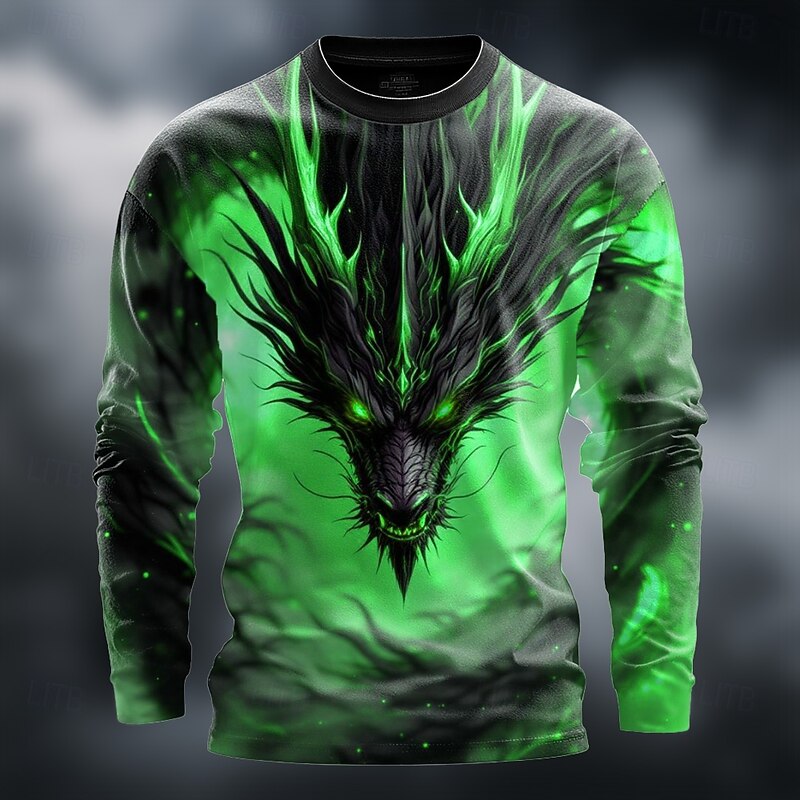 Men's Dragon 3D T Shirt Long Sleeve T shirt 3D Print Crew Neck Shirt Fashion Fantasy Street Casual Daily Lake Blue Yellow Green Summer Spring Clothing Apparel S M L XL XXL XXXL4