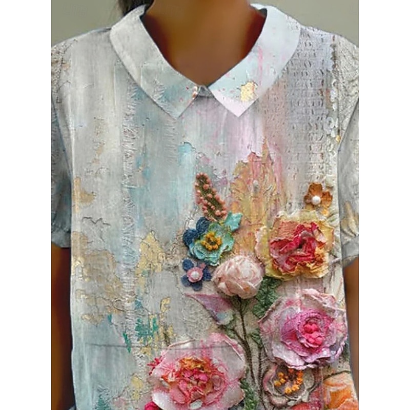 Women's Shirt Floral Daily Casual Short Sleeve Shirt Collar Regular Tops Daily Holiday Buttons Print Blue Green Summer Spring2