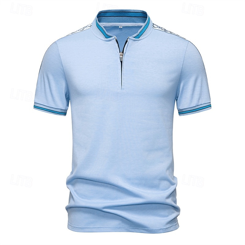 Men's Polo Shirts Quarter Zip Polo Daily Wear Date Quarter Zip Short Sleeve Fashion Basic Patchwork Zipper Summer Regular Fit Pink Sky Blue Beige Polo Shirts2